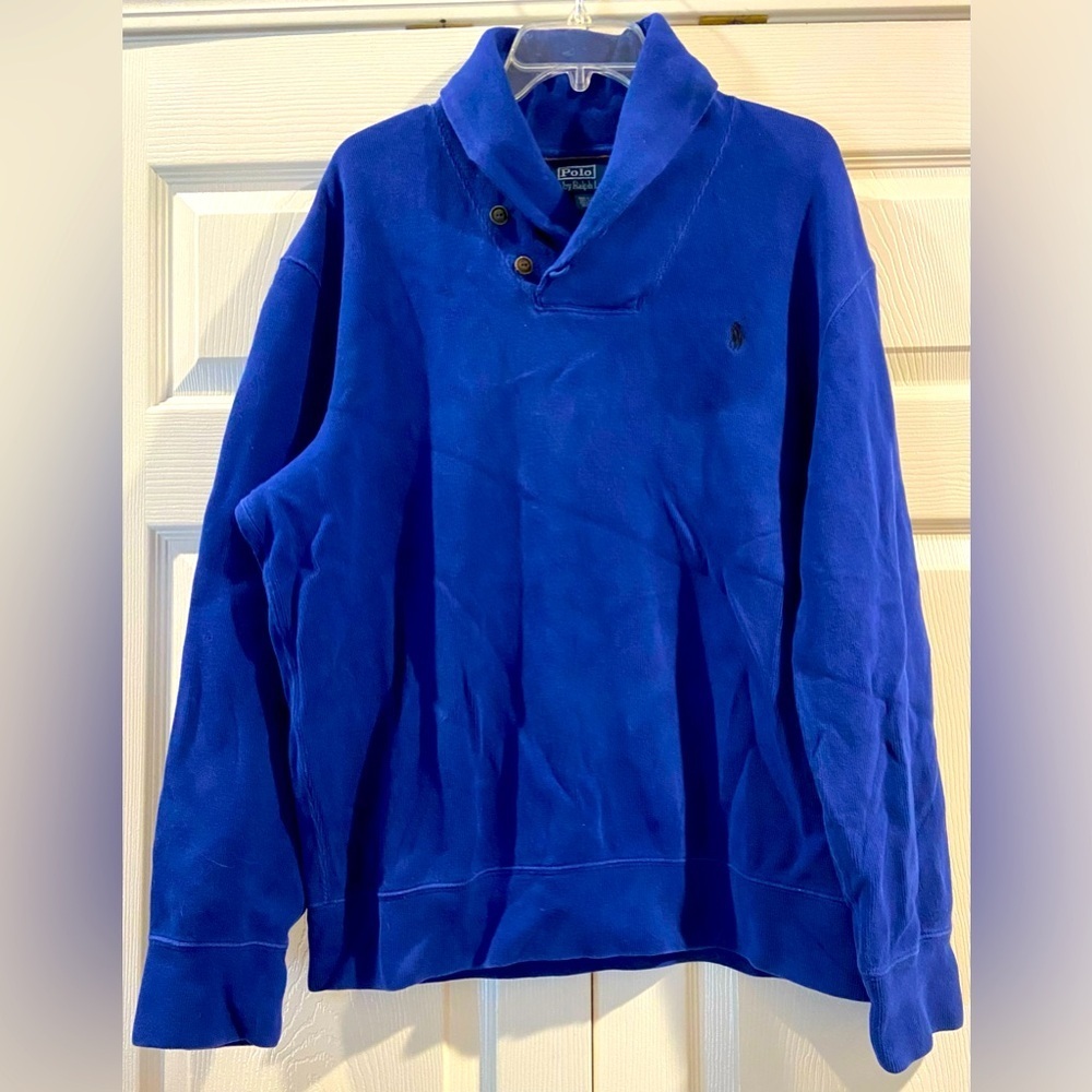 Polo Ralph Lauren Sweater Mens X-Large Blue Shawl Collar Sweatshirt Preppy